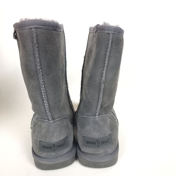 Minnetonka Women’s Olympia Boots Gray Suede Sheepskin Wool Lined Winter Size 7 - Picture 10 of 12